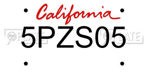 5PZS05 California License Plate
