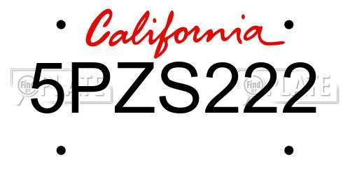 5PZS222 California License Plate