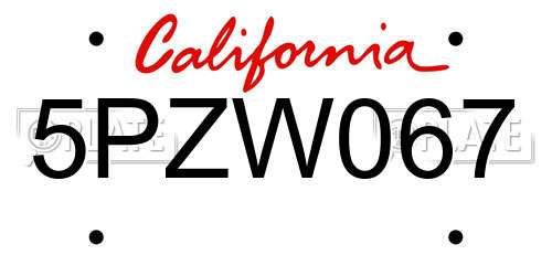 5PZW067 California License Plate
