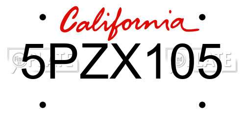 5PZX105 California License Plate