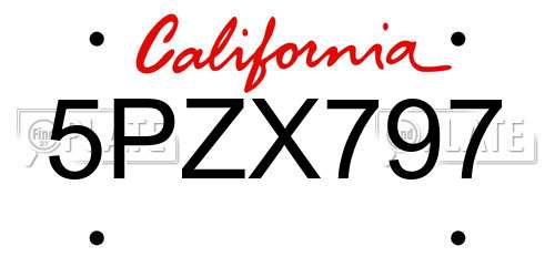 5PZX797 California License Plate