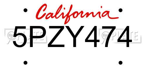 5PZY474 California License Plate