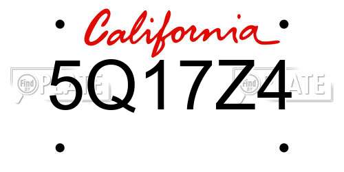 5Q17Z4 California License Plate