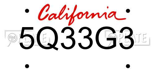 5Q33G3 California License Plate