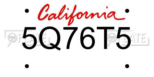 5Q76T5 California License Plate