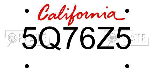 5Q76Z5 California License Plate