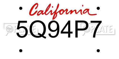 5Q94P7 California License Plate