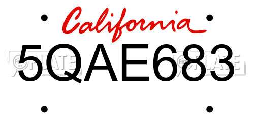 5QAE683 California License Plate