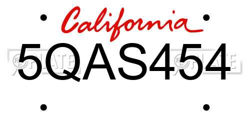 5QAS454 California License Plate