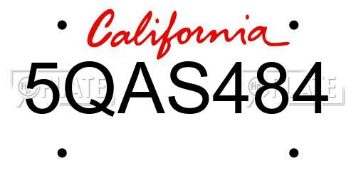 5QAS484 California License Plate