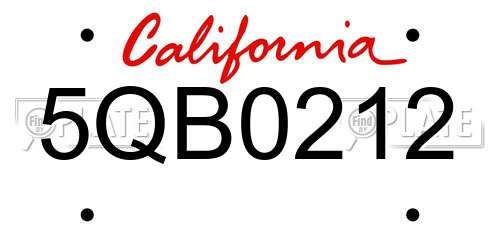 5QB0212 California License Plate