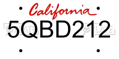 5QBD212 California License Plate