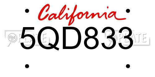 5QD833 California License Plate
