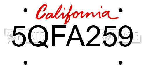 5QFA259 California License Plate