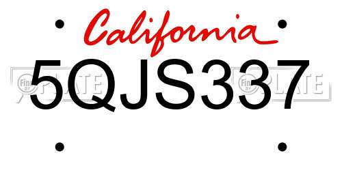 5QJS337 California License Plate