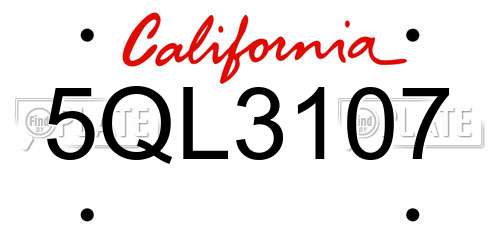 5QL3107 California License Plate
