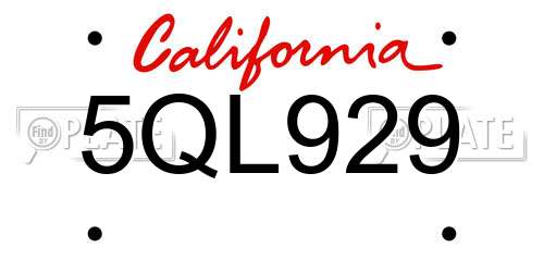 5QL929 California License Plate