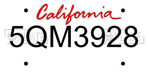 5QM3928 California License Plate