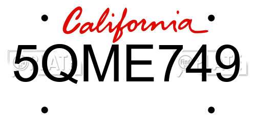 5QME749 California License Plate