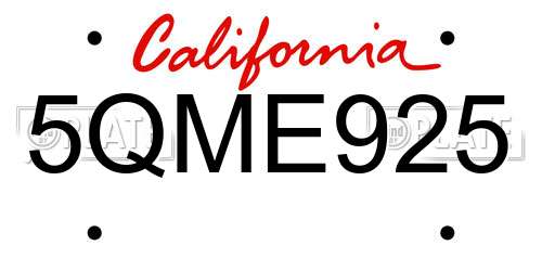 5QME925 California License Plate