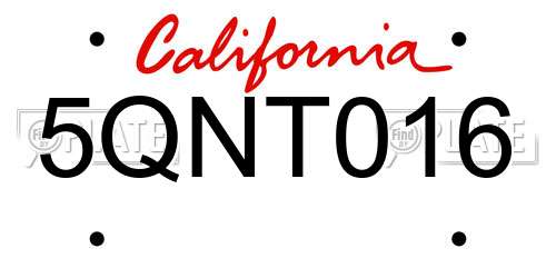 5QNT016 California License Plate