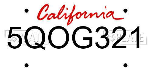 5QOG321 California License Plate