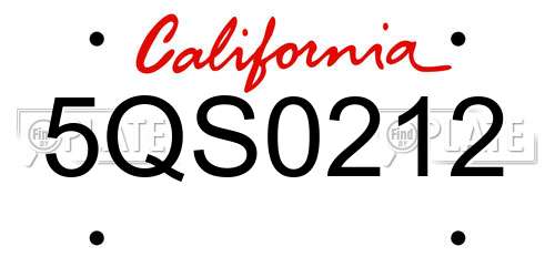 5QS0212 California License Plate