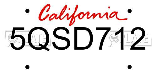 5QSD712 California License Plate