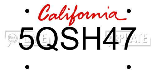 5QSH47 California License Plate