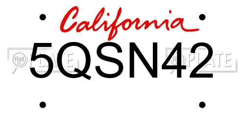 5QSN42 California License Plate