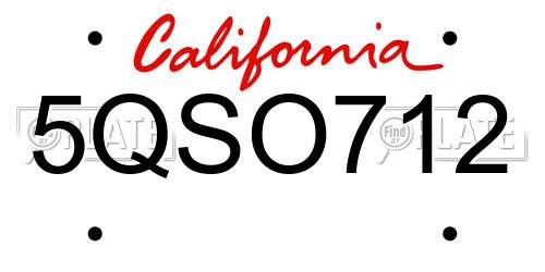 5QSO712 California License Plate