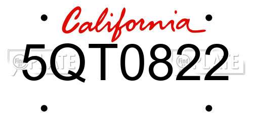 5QT0822 California License Plate