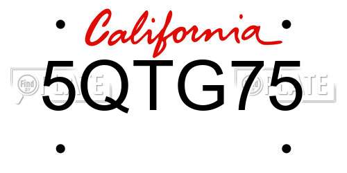 5QTG75 California License Plate