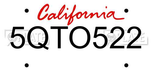 5QTO522 California License Plate