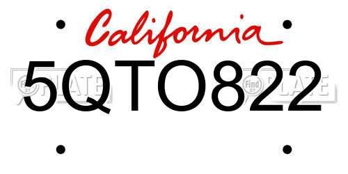 5QTO822 California License Plate