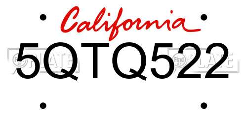 5QTQ522 California License Plate
