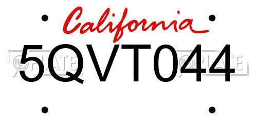 5QVT044 California License Plate