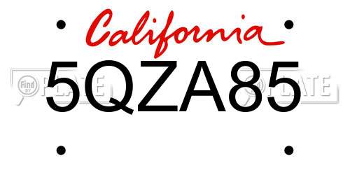 5QZA85 California License Plate