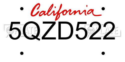 5QZD522 California License Plate