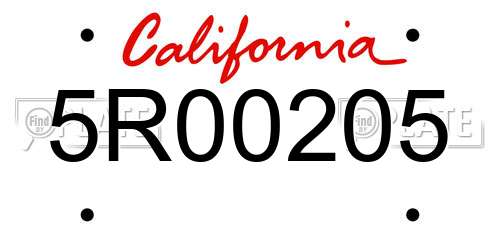 5R00205 California License Plate
