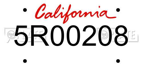 5R00208 California License Plate
