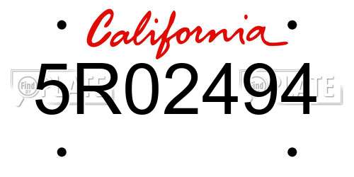 5R02494 California License Plate