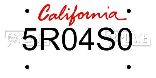 5R04S0 California License Plate