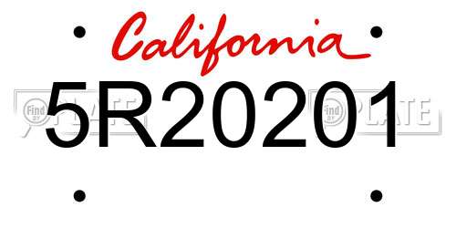 5R20201 California License Plate