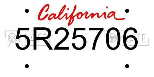 5R25706 California License Plate