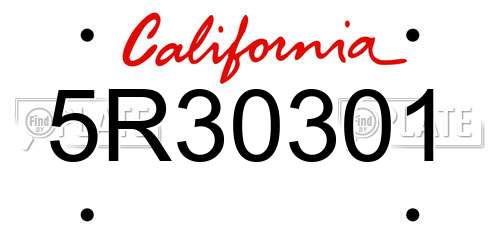 5R30301 California License Plate