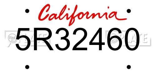5R32460 California License Plate