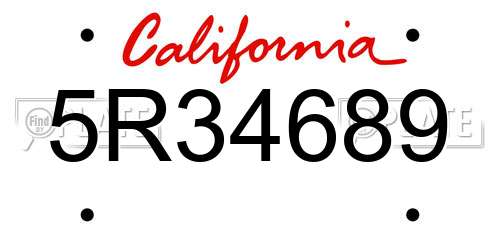 5R34689 California License Plate