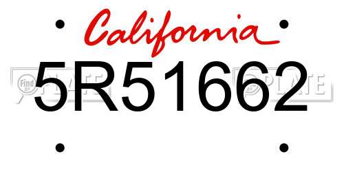 5R51662 California License Plate
