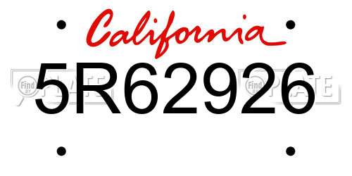 5R62926 California License Plate